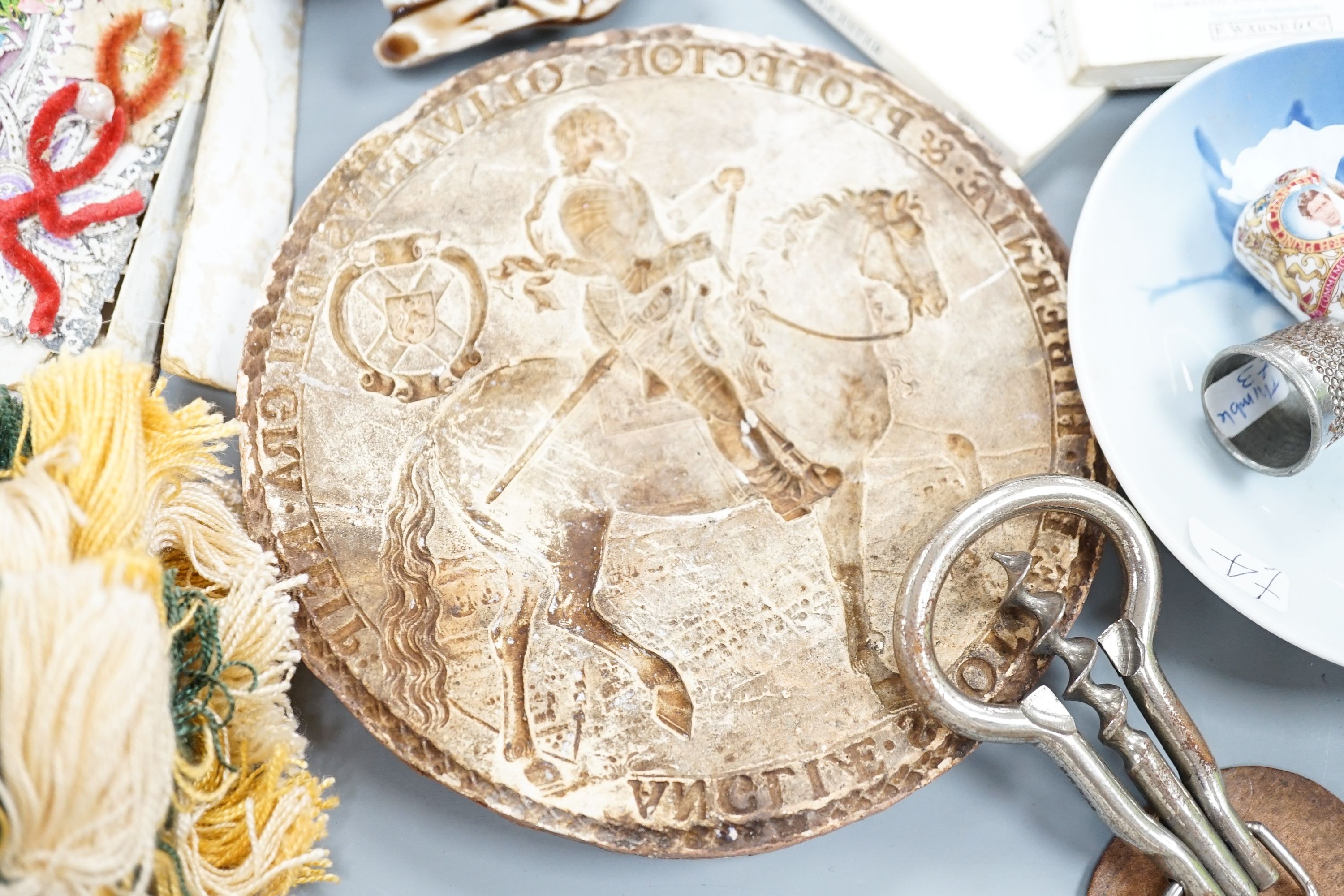 A 19th century valentine card, six pence pieces and mixed collectables